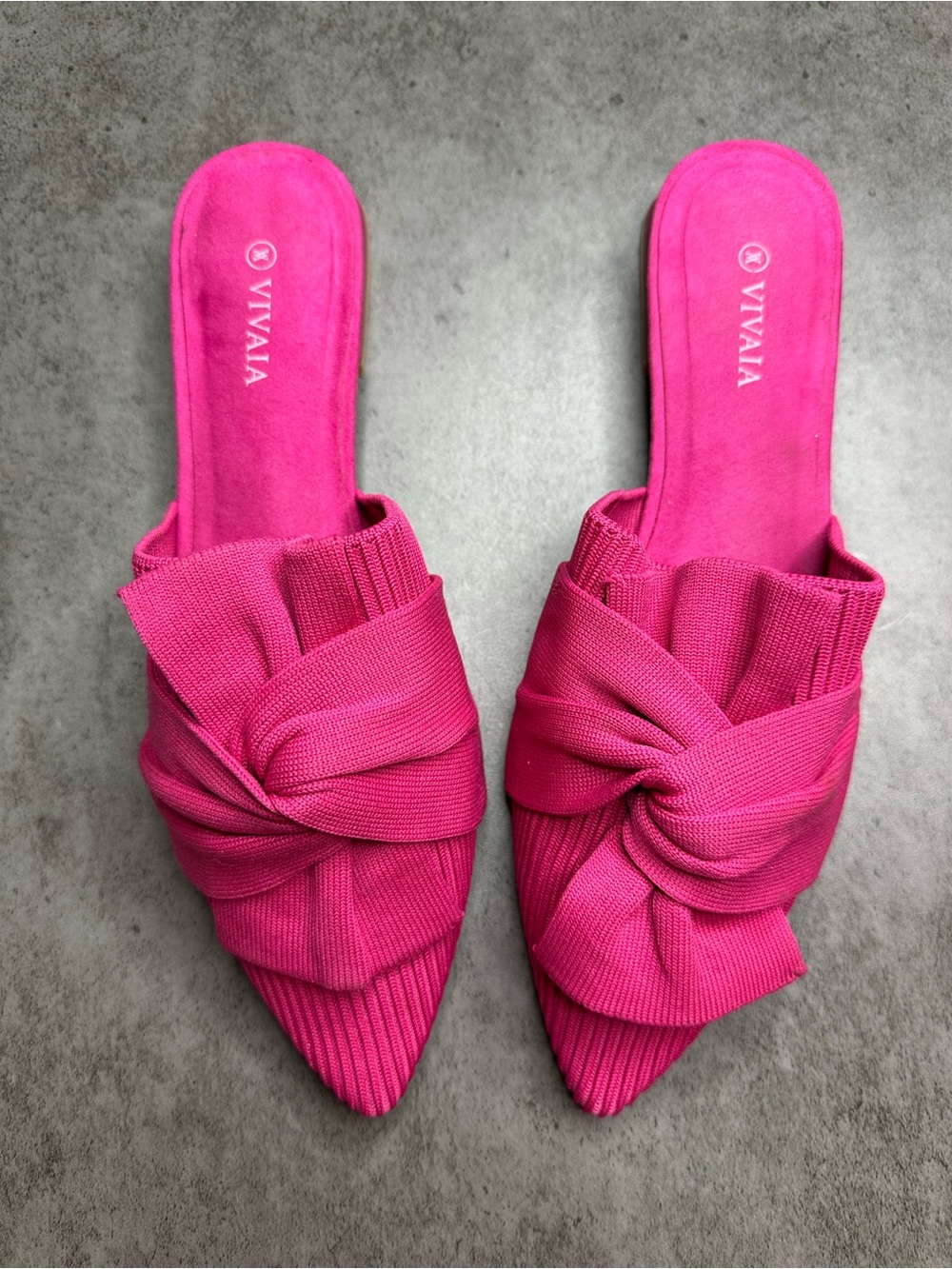 VIVAIA Pink Knit Pointed Toe Knot Mules Size 38